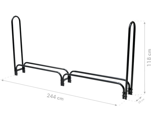 Support à bois de chauffage en métal, 244 x 118 x 25 cm