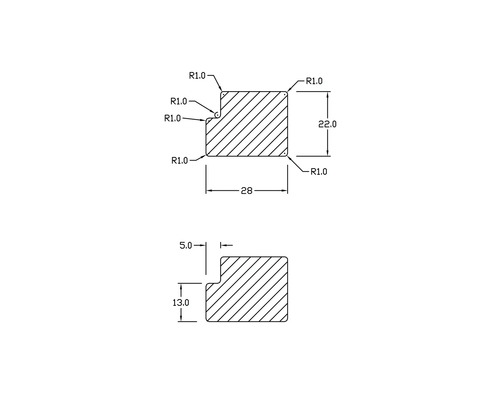 Technische Zeichnung eines Profils mit Maßangaben