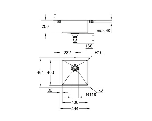 Schéma technique d''un évier avec dimensions