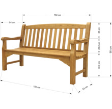 Abbildung einer Gartenbank aus Holz mit Maßangaben