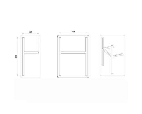Technische Zeichnung eines Tischgestells mit Maßangaben