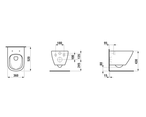 Technische Zeichnung eines Wand-WCs mit Maßangaben