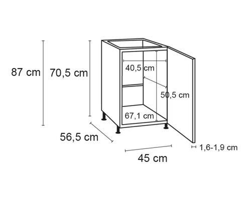Dessin d''un meuble bas avec dimensions