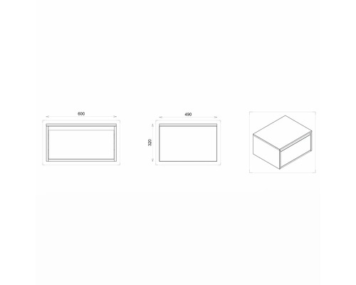 Dessin technique d''un meuble sous-lavabo avec cotes