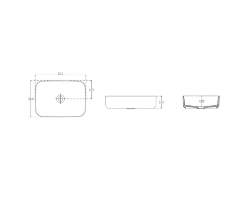Schéma technique d''un lavabo à poser avec indications de dimensions