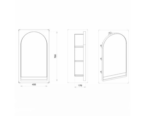 Technische Zeichnung eines Wandregals mit Maßen