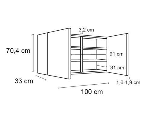 Dessin technique d''une armoire murale avec dimensions.