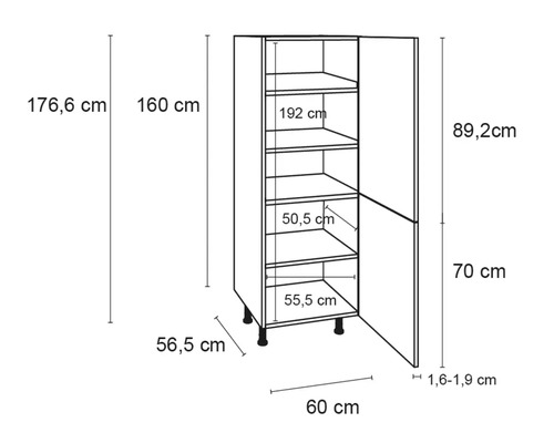 Abbildung eines Hochschranks mit Maßen