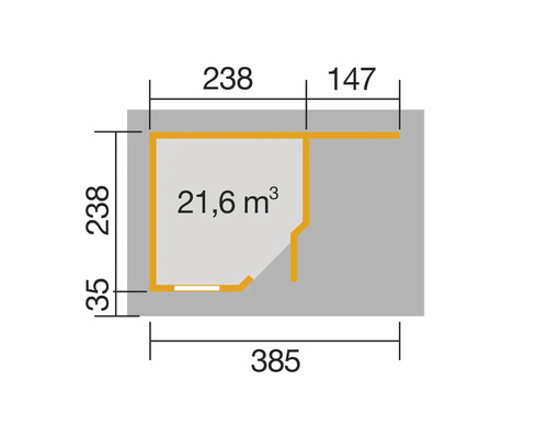 Grundrisszeichnung mit Maßangaben eines Gerätehauses