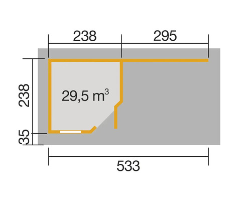 Plan avec dimensions : 238, 295 et 533 cm
