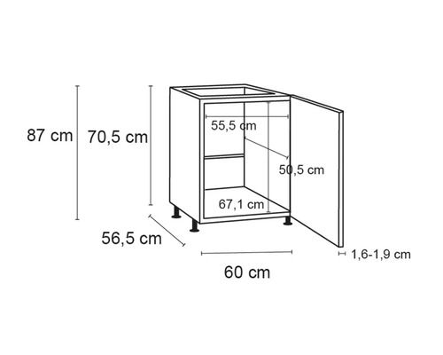 Schéma d''un meuble bas avec dimensions