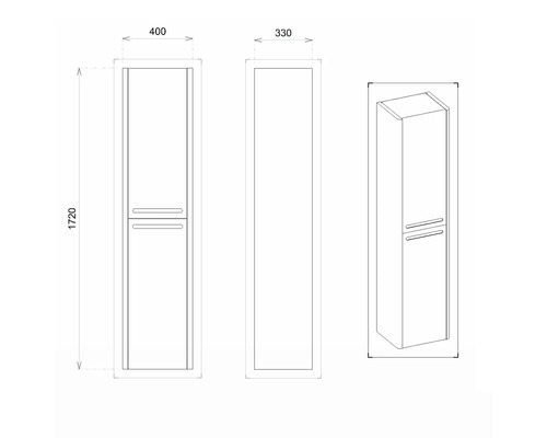 Dessin technique d''une armoire haute de salle de bain avec dimensions.