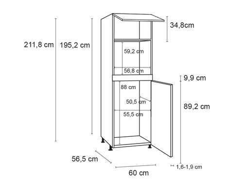 Dessin technique d''une armoire haute avec dimensions