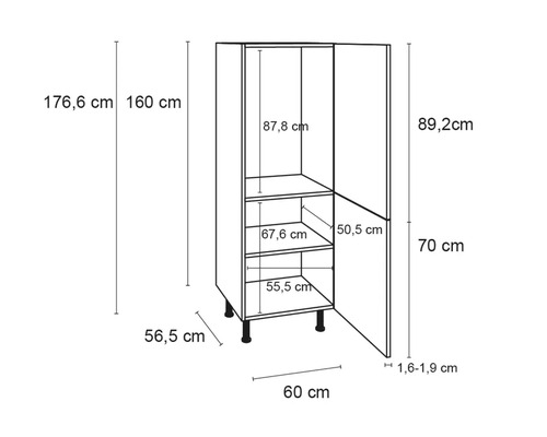 Illustration d''un meuble de cuisine avec dimensions