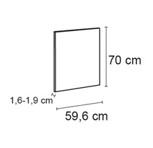 Image d''une porte de placard avec les dimensions suivantes : 70 cm de hauteur, 59,6 cm de largeur et 1,6 à 1,9 cm d''épaisseur