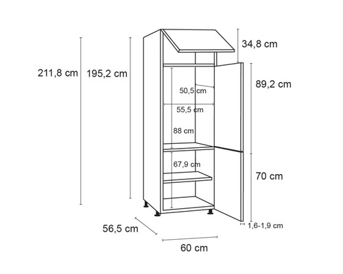 Dessin technique d''une armoire haute avec dimensions