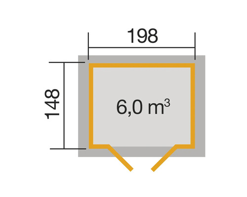 Plan d''un pavillon de jardin mesurant 148 sur 198 centimètres et d''un volume de 6,0 mètres cubes