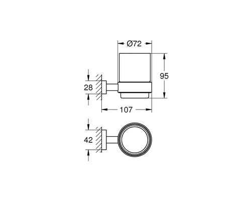Dessin technique d''un porte-gobelet à brosse à dents et d''un anneau porte-serviettes avec dimensions