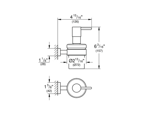 Schéma coté d''un robinet avec indication des dimensions en pouces et en millimètres