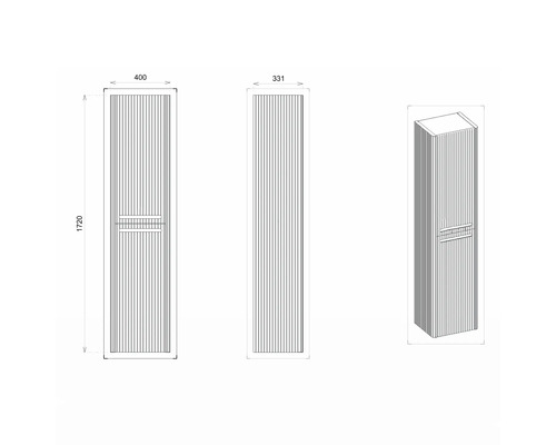 Dessin technique d''une armoire haute de salle de bains avec des dimensions de 400 x 331 x 1720 millimètres.