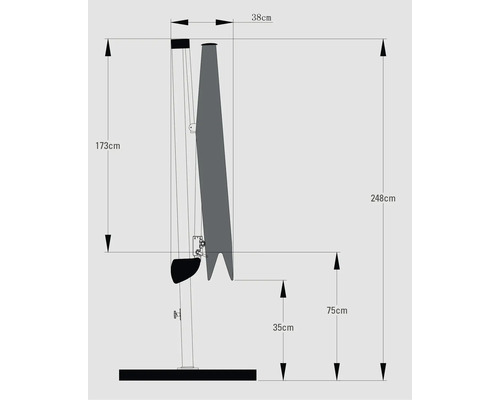 Dessin technique d'un parasol avec indication des dimensions