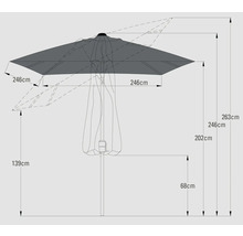 Dessin technique d'un parasol avec dimensions