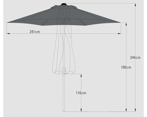 Schéma d'un parasol avec dimensions