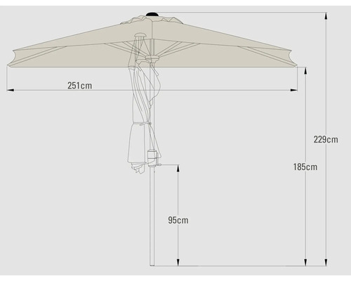 Schéma technique d''un parasol avec dimensions