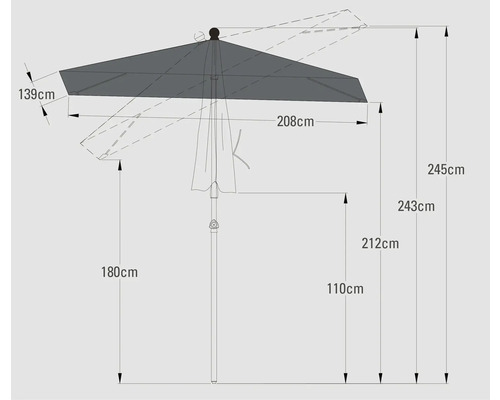 Schéma technique d''un parasol avec dimensions