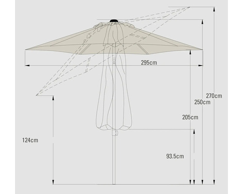 Schéma technique d''un parasol avec dimensions
