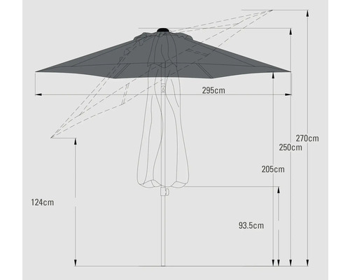 Dessin technique d''un parasol avec dimensions