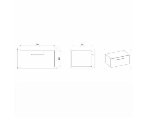 Dessin technique d''un meuble sous-lavabo avec cotes