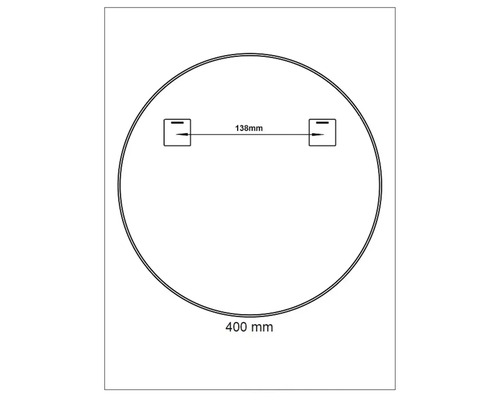 Schéma technique d''un miroir rond de 400 mm de diamètre, avec un écartement de 138 mm entre les fixations.