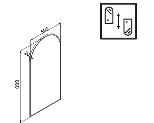 Schéma technique d''un miroir avec coins arrondis et dimensions