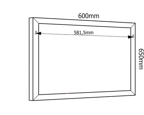 Technische Zeichnung eines Rahmens mit den Maßen 600 Millimeter mal 650 Millimeter