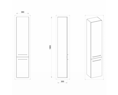 Schéma technique d''une armoire haute avec dimensions.
