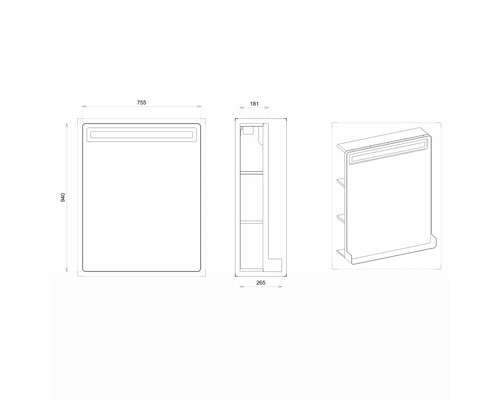 Schéma technique d''une armoire de toilette avec dimensions
