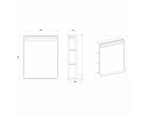 Schéma technique d''une armoire de toilette avec dimensions.
