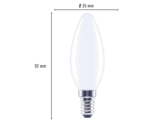 Lampe bougie avec culot E14 et dimensions de 92 mm x 35 mm