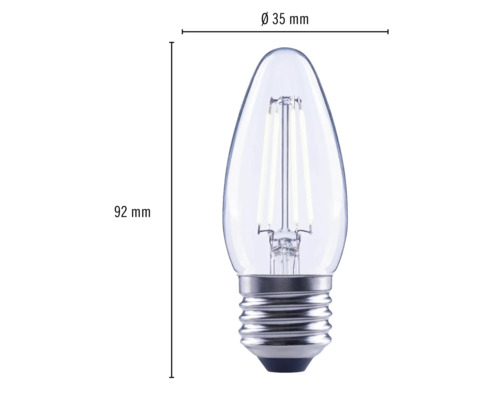 Lampe bougie avec culot E27 et hauteur de 92 mm