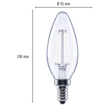 Lampe bougie, 100 millimètres de haut et 35 millimètres de diamètre