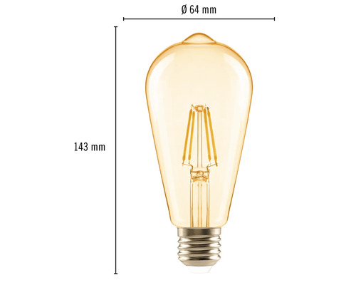 Lampe LED décorative style Edison, dimensions 64 mm de diamètre et 143 mm de hauteur