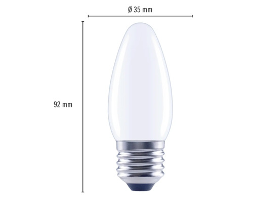 Lampe bougie avec culot E27 et dimensions de 35 mm de diamètre et 92 mm de hauteur