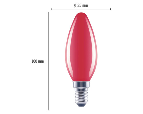 Lampe bougie rouge avec culot E14, diamètre 35 mm et longueur 100 mm
