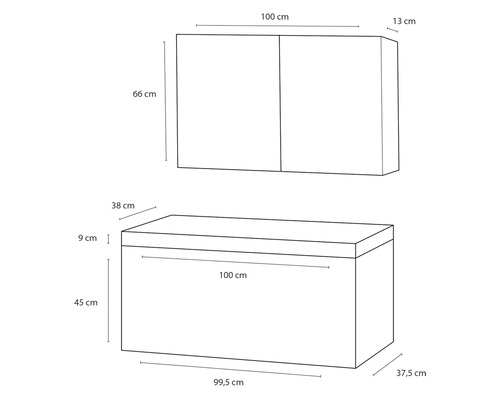 Dessin technique d''une armoire de salle de bains avec dimensions