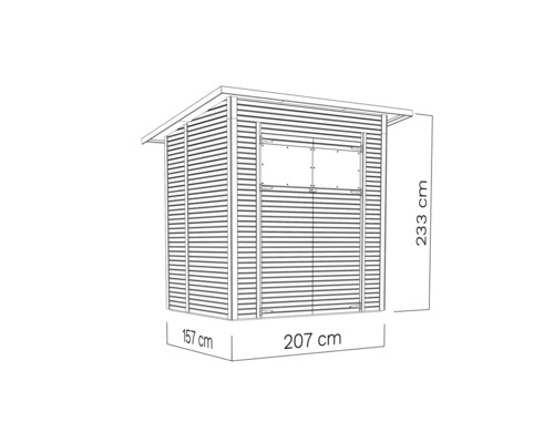 Image d''un abri de jardin mesurant 157 x 207 x 233 centimètres