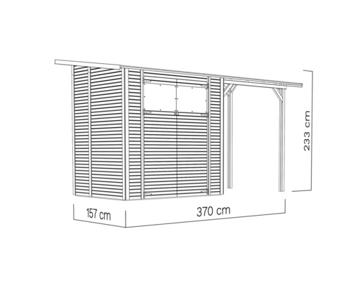 Illustration d''un abri de jardin mesurant 157 x 370 x 233 centimètres