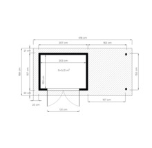 Grundrisszeichnung mit Maßen für ein Gartenhaus