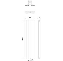 Rotheigner Designheizkörper PANEL 1400 x 366 mm weiss Anschluss Mittig unten