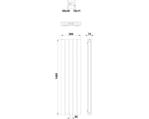 Technische Zeichnung eines Heizkörpers mit Maßangaben